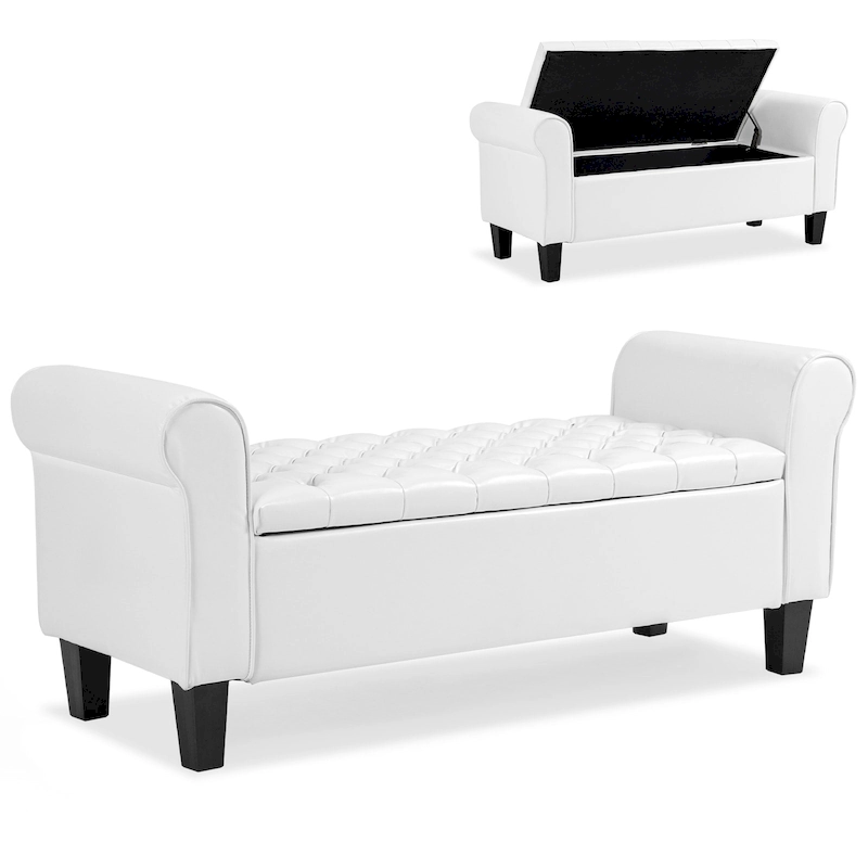 AVAWING Storage Ottoman Bench Leather Upholstered Ottoman with Arm
