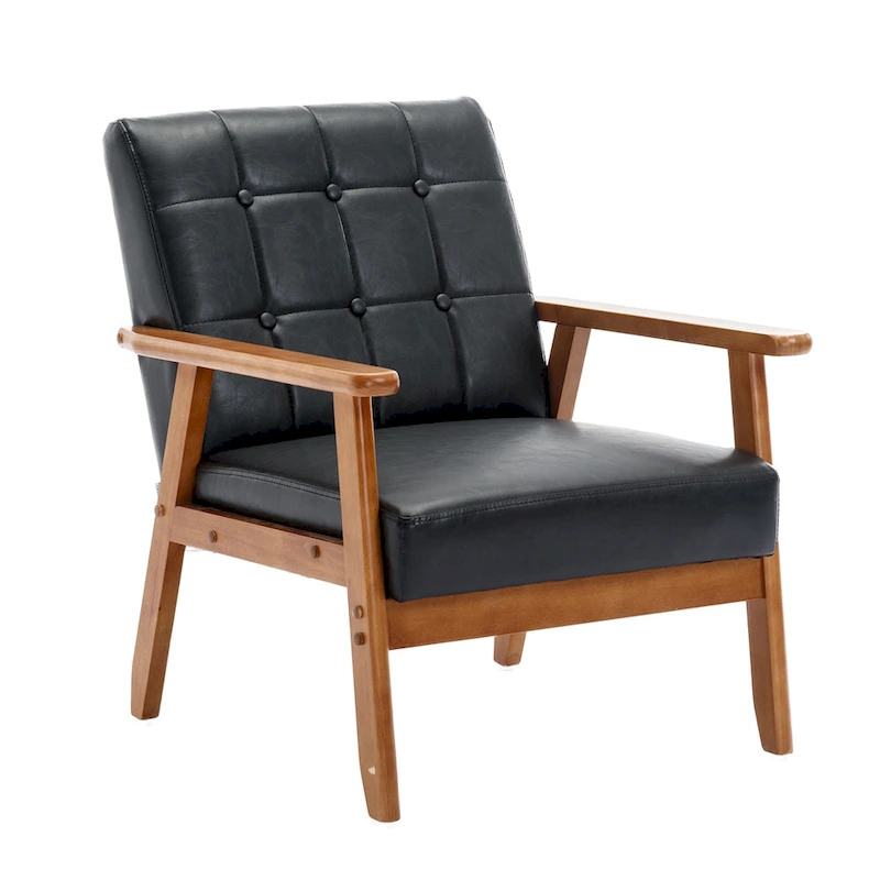 Linen/PU Upholstered Tufted Living Room/Bedroom Accent Chair With Wood Legs