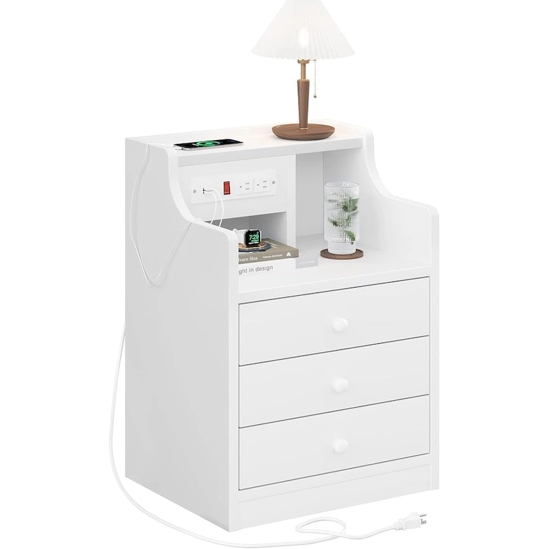 Nightstand 3 Drawers Charging Station End Side Table Bedroom