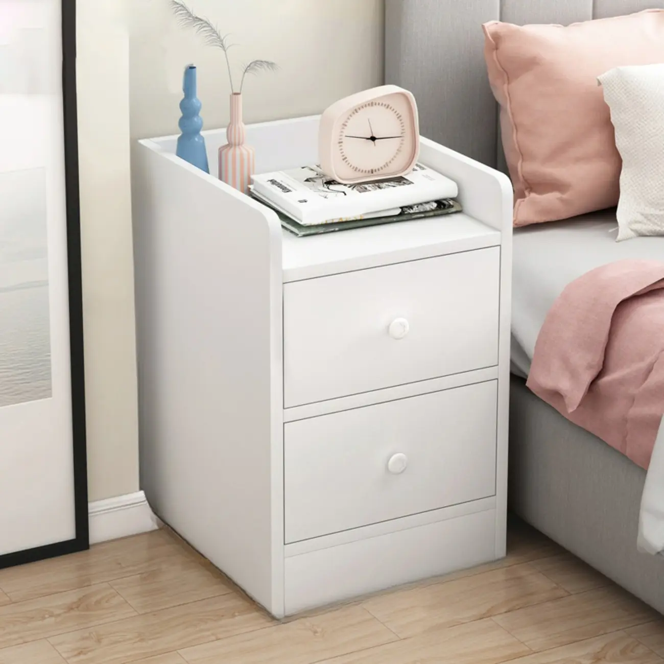 Scandinavian Wooden 2-Drawers Narrow Nightstand