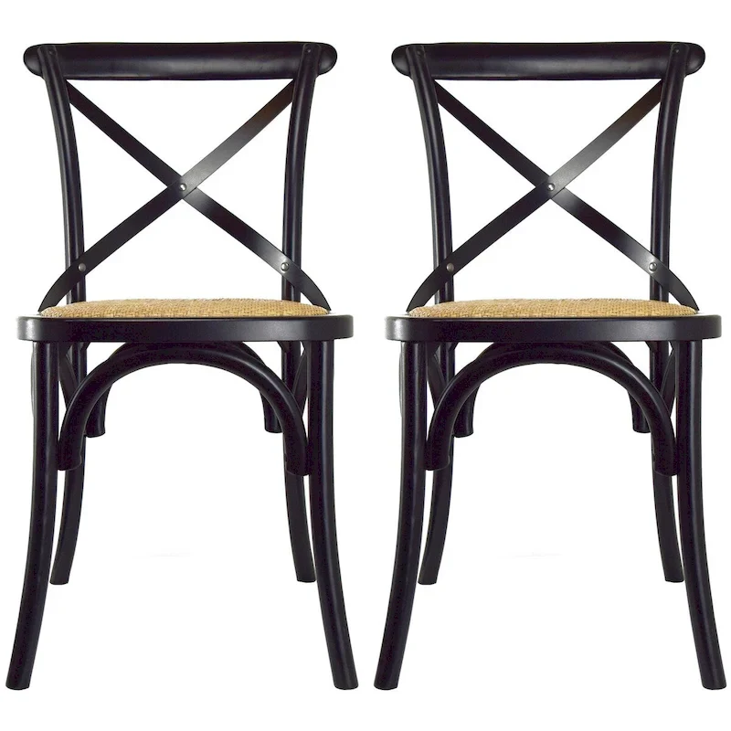 Set of 2 Wood Antique Farmhouse Cross Back Dining Chairs Rattan With X Back Dark Bedroom Restaurants Hotel