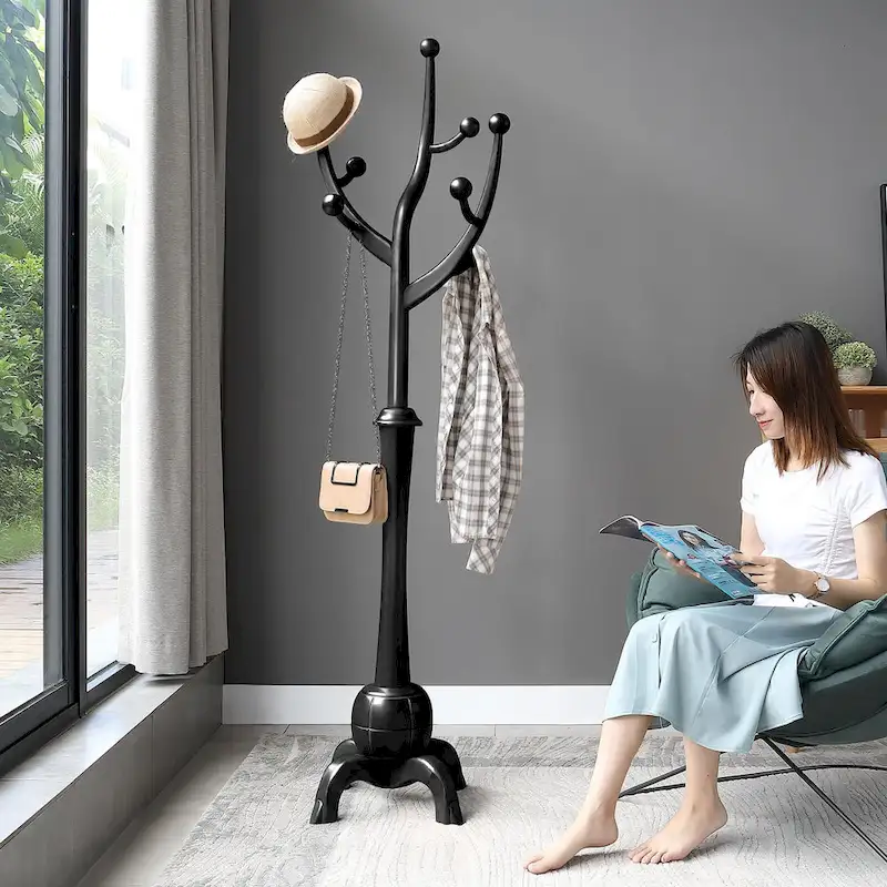 Rubberwood Freestanding Coat Rack with 8 Hooks - 24.5W x 70.87H