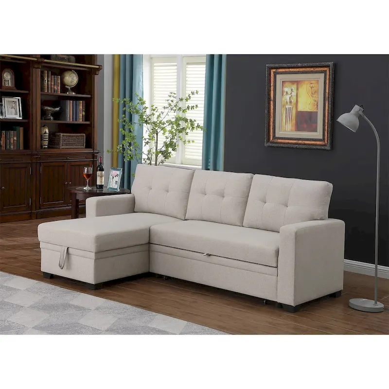 Upholstered Pull out Sectional Sofa with Chaise