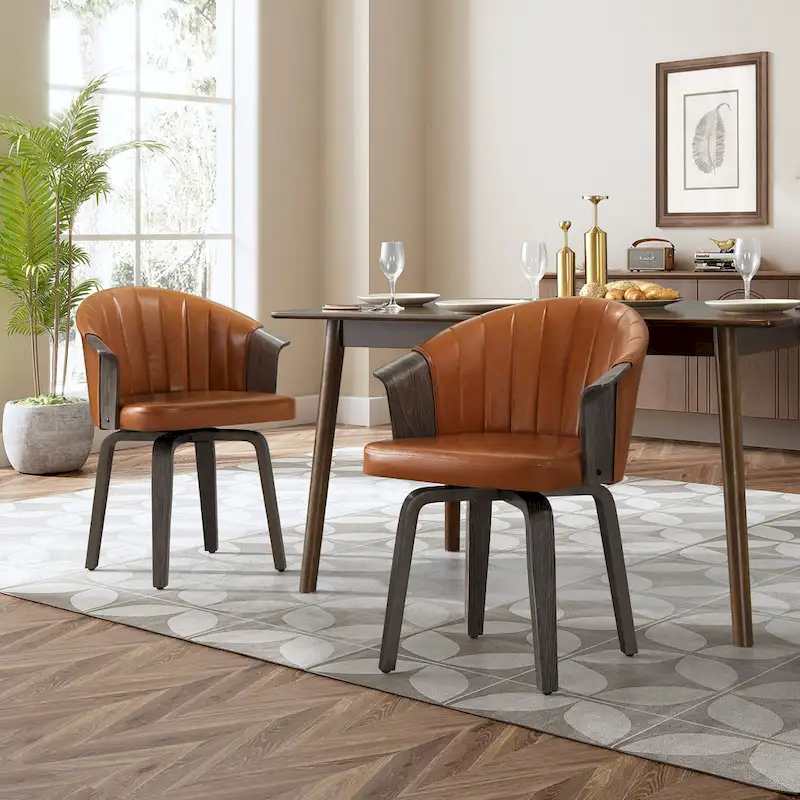 Bentwood and PU Swivel Dining Chairs (Set of 2)