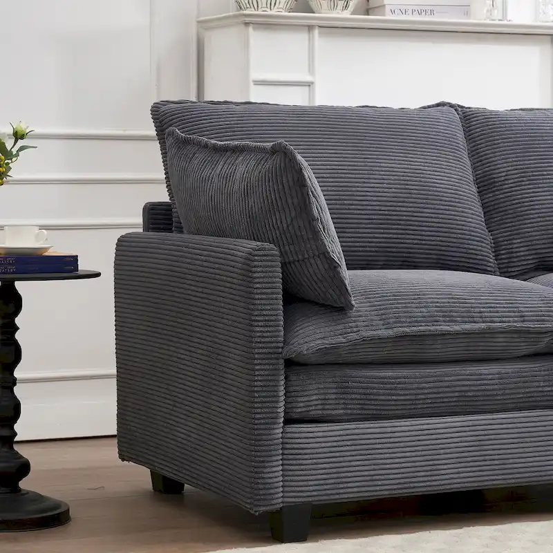 102 Velvet U-Shaped Sectional Sofa with Ottoman & Lumbar Pillows