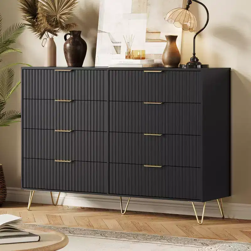 8-Drawer Dresser, Black / Pink / White / Wood, Single, for Bedroom & Living Room