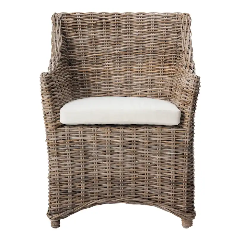 Distressed Brown Woven Rattan Wingback Armchair (Fully Assembled)