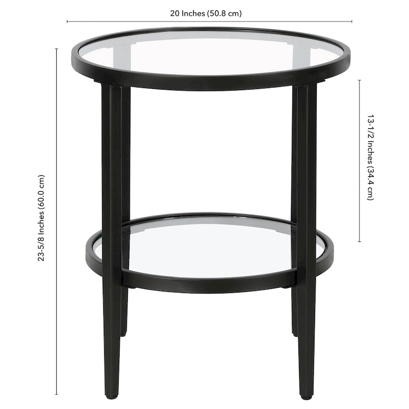 Hera 19.63 Wide Round Side Table with Clear Glass Shelf
