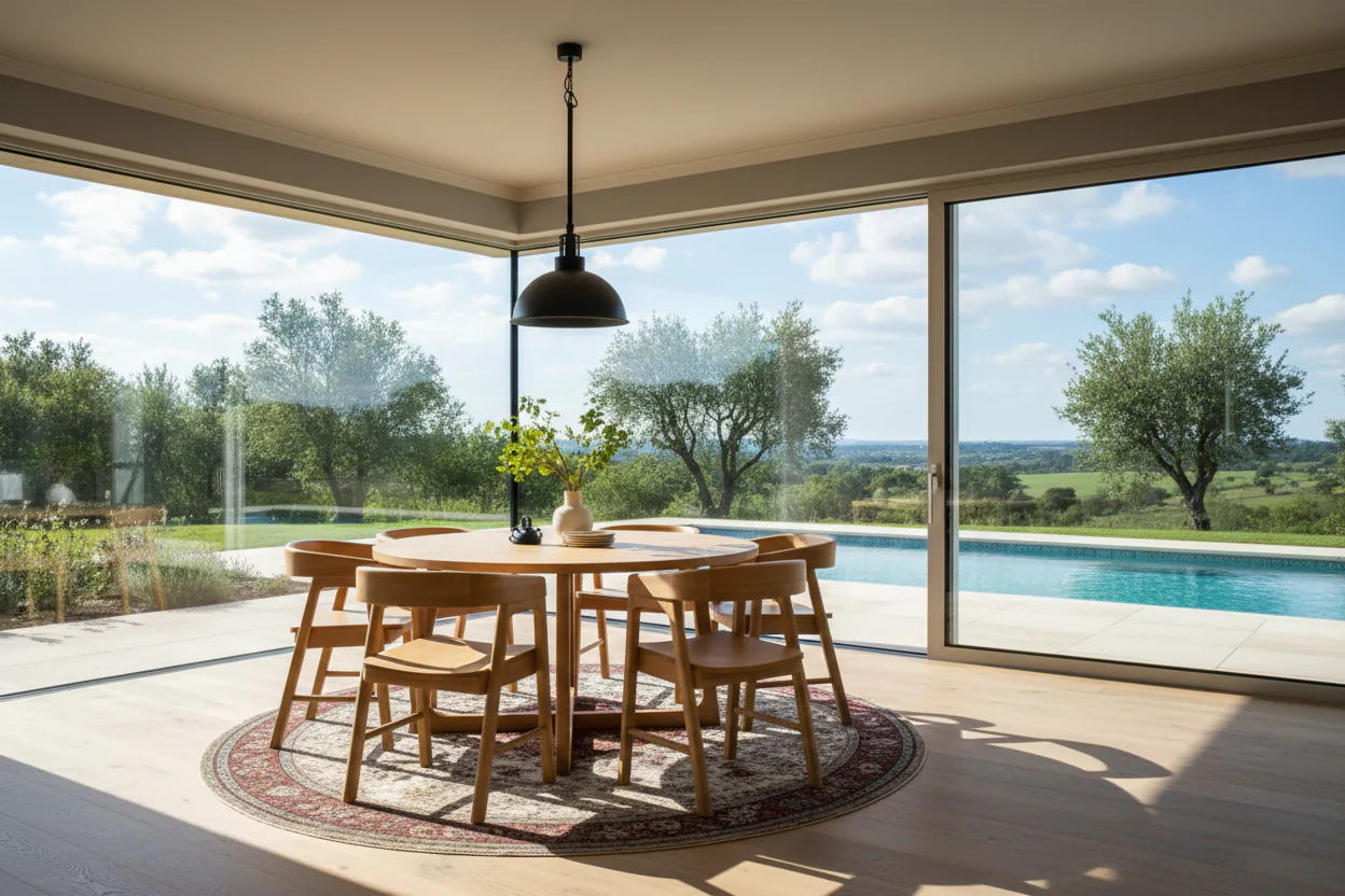 Middlebrook Modern Round Solid Wood Dining Table With Geometric Legs