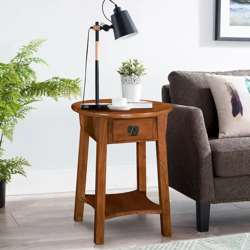 Mission Round End Table with Drawer