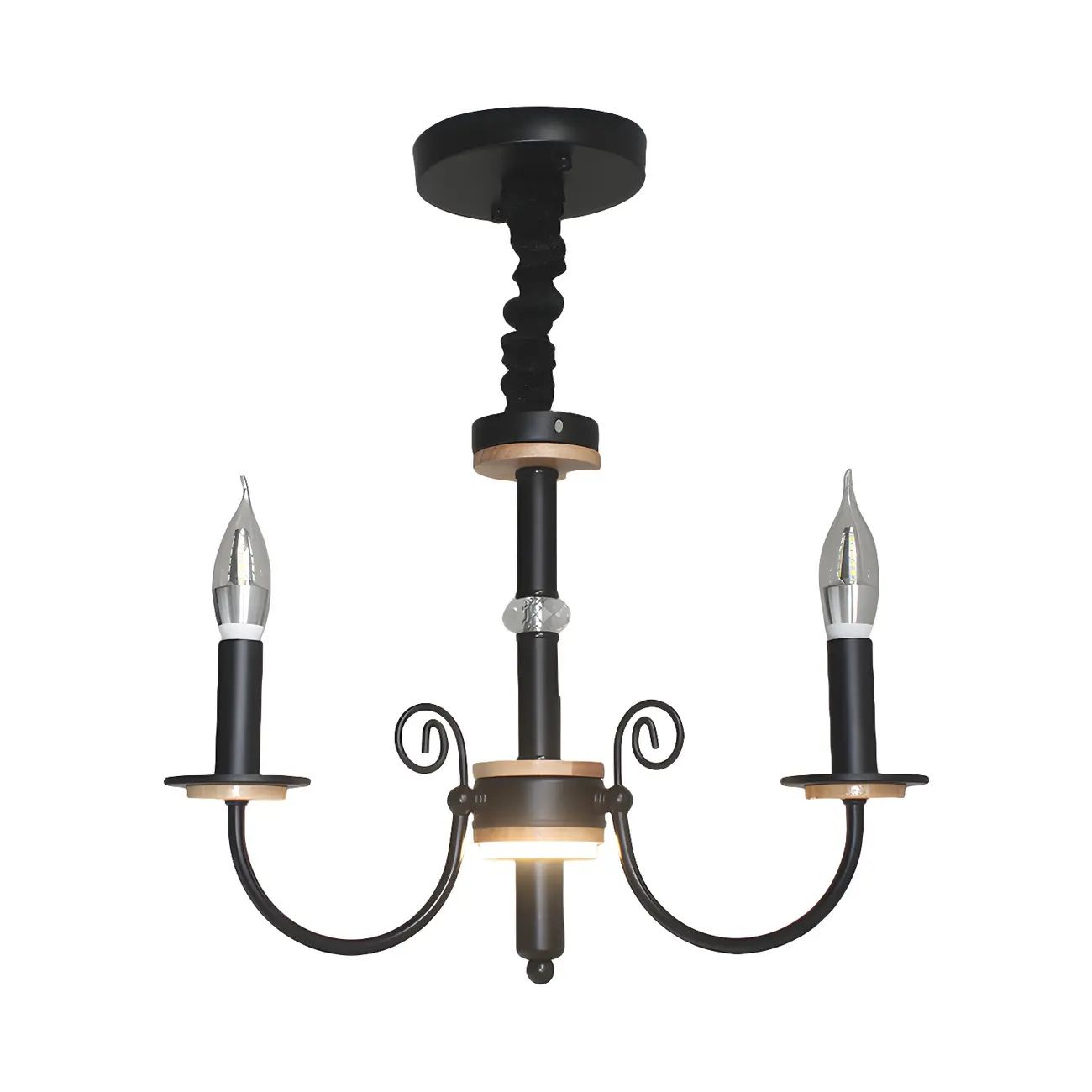 Traditional Rustic Black Metal Candle Chandelier