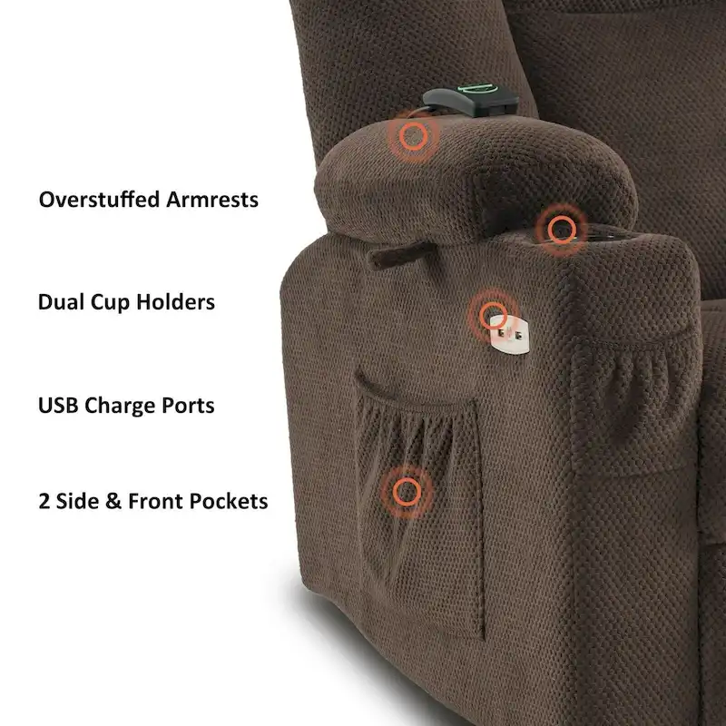 MCombo Electric PowerRecliner Chair with Massage & Heat, Plush Fabric 8015
