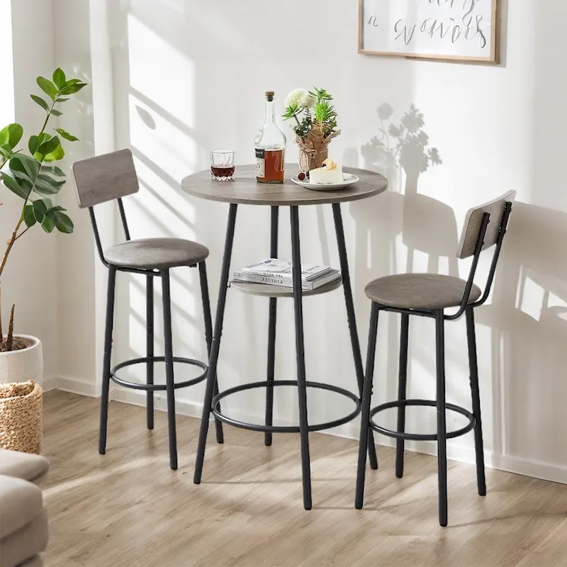 3 Pcs Dining Set, 2-Tier Round Bistro Bar Table & Upholstered Chair