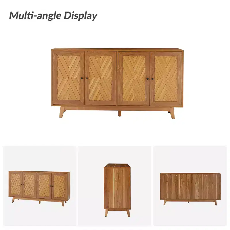 Adolf 57Wide Mid-century Chevron-patterned Sideboard with Adjustable Shelves|HULALA HOME