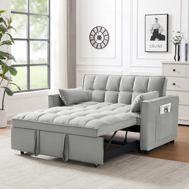Modern Velvet Loveseat Futon Sofa Couch Pullout Bed,Small Love Seat