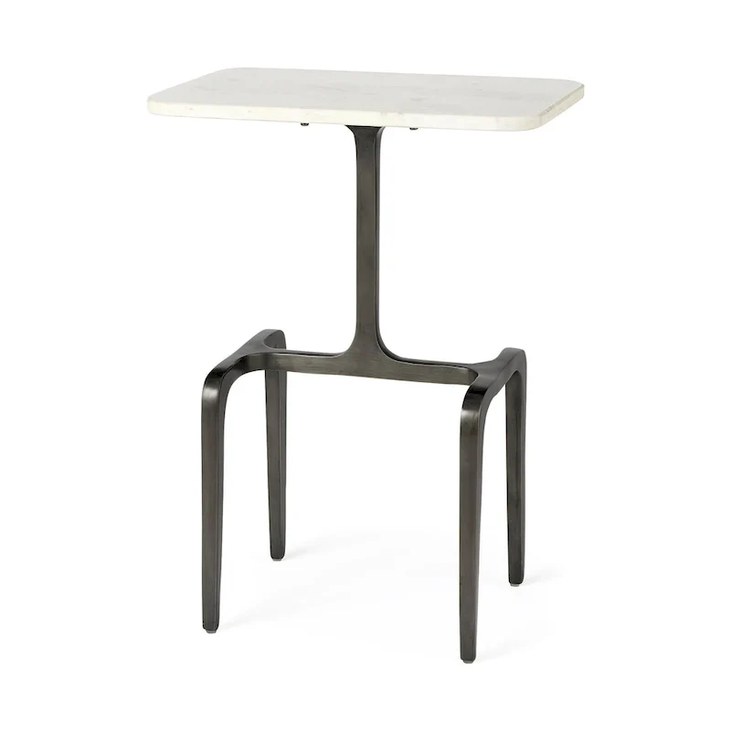 Preston White Marble Top w/Gold Metal Base Rectangular Accent Table - 17.3L x 11.3W x 22.8H