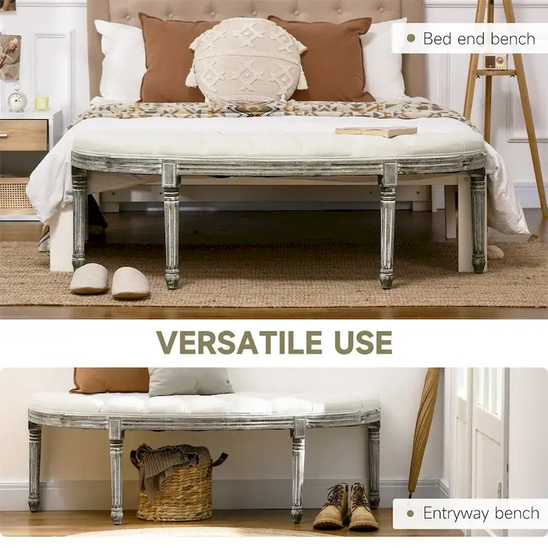 Semi-Circle Tufted Design End of Bed Bench with Rubber Wood Legs