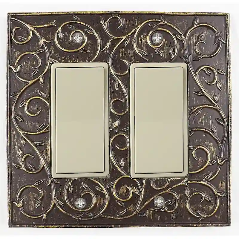 Meriville French Scroll 2 Rocker Wallplate, Double Switch Electrical Cover Plate
