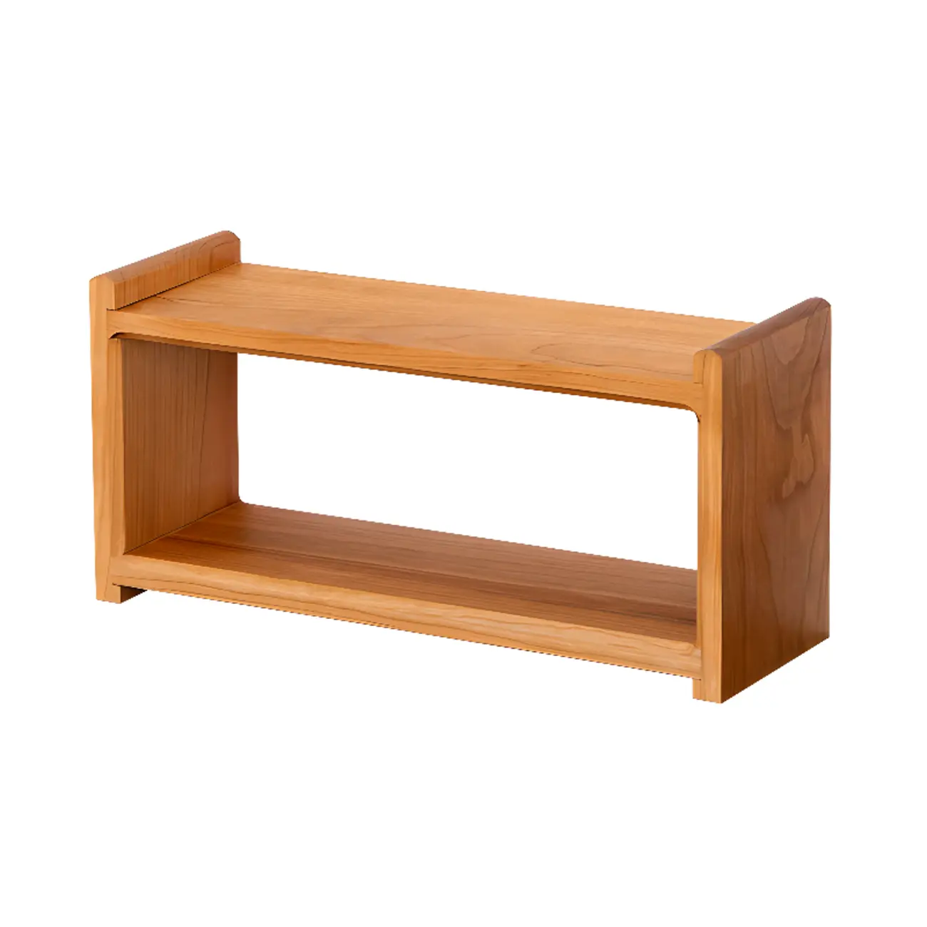 Natural Finish Wooden 2 Shelves Wall-Mounted Display Cabinet