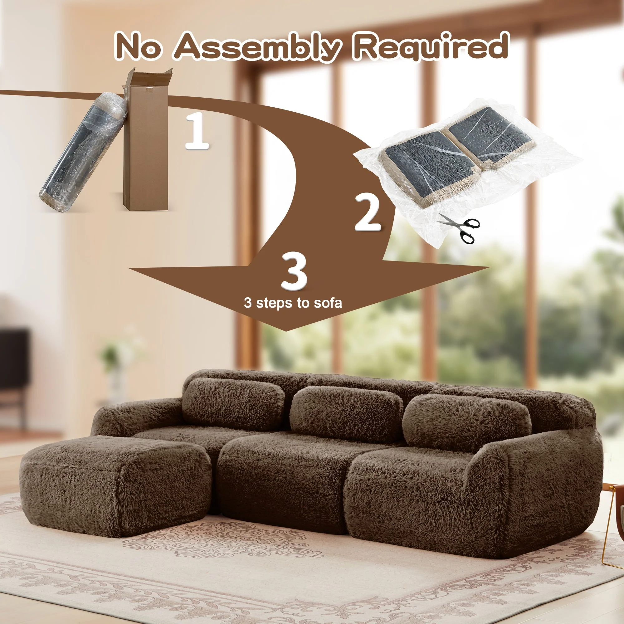 Soft And Fluffy Plush Boneless Modular Sofa with Ottoman