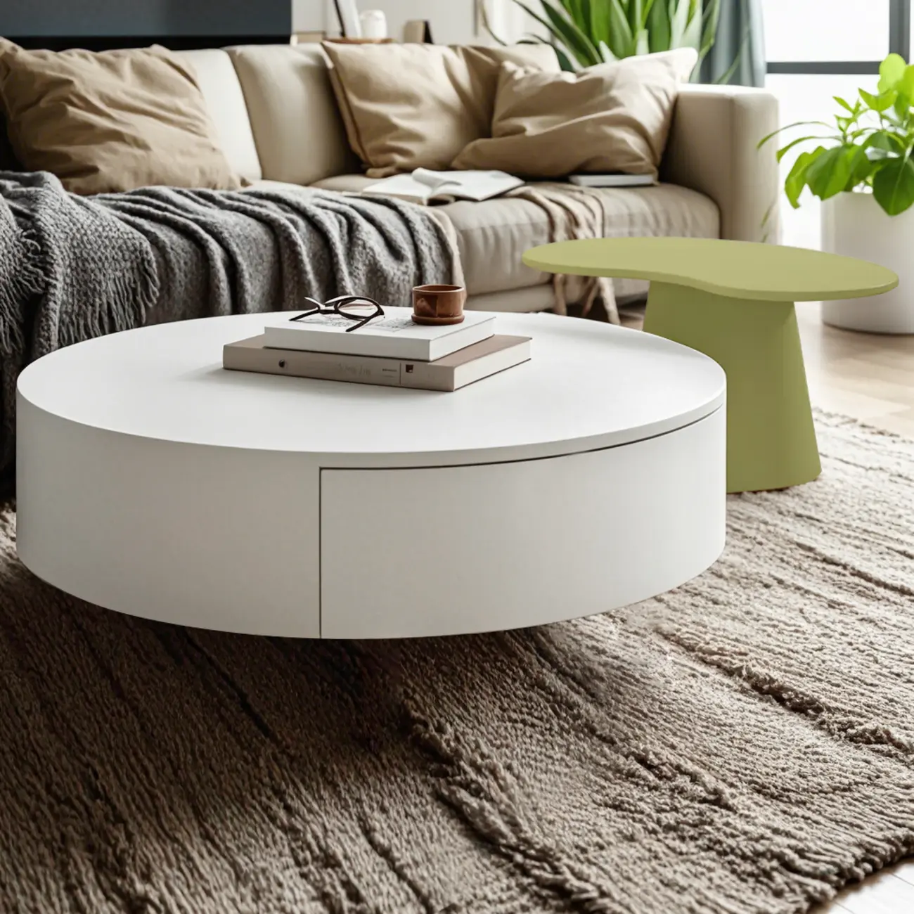 Modern Wooden White Round Nesting Coffee Tables