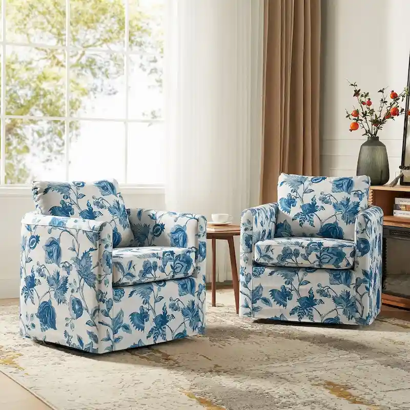 Erkenbald Modern Slipcovered Swivel Chair with Removable Cushion Set of 2 by HULALA HOME