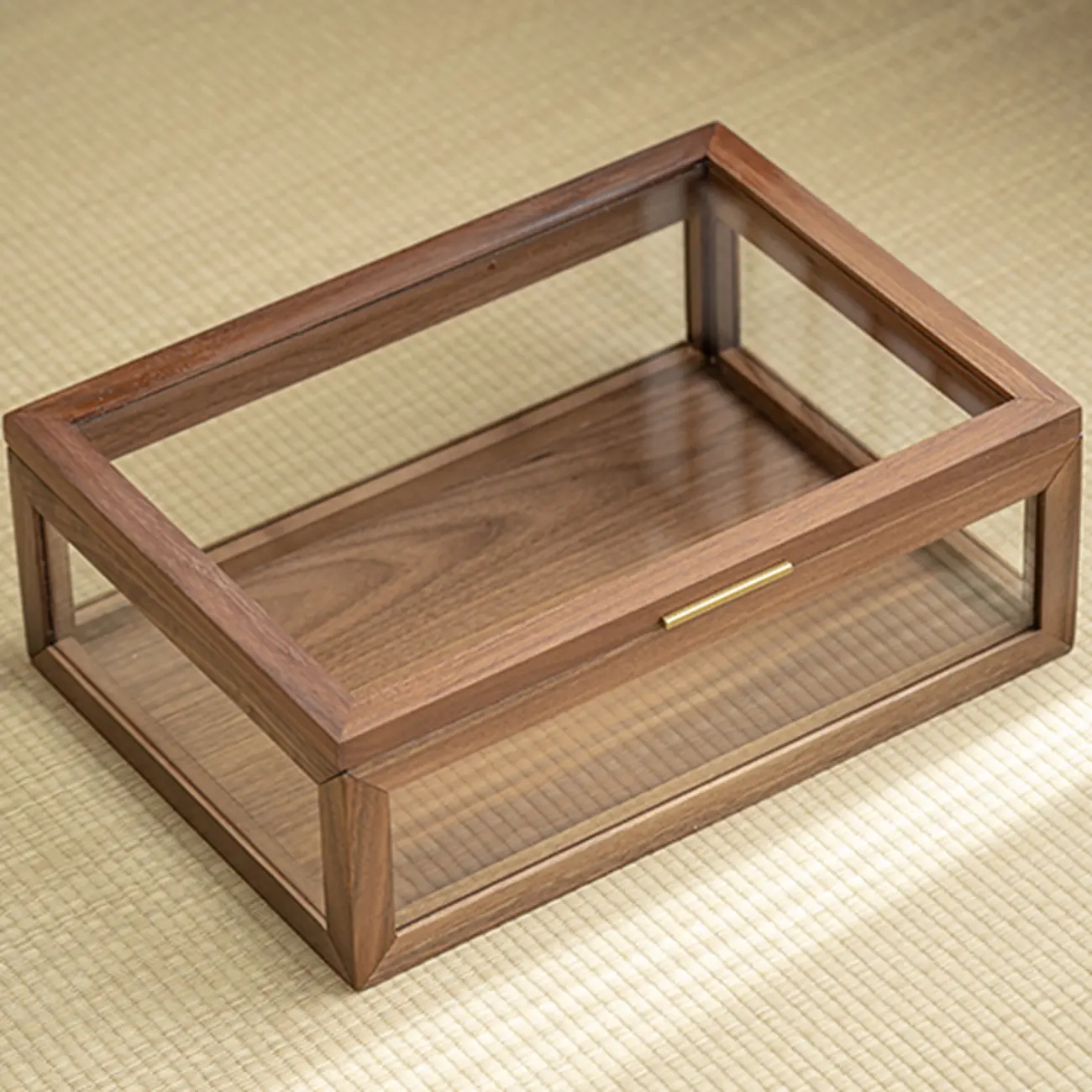 Wooden Tabletop Display Cabinet Glass Doors