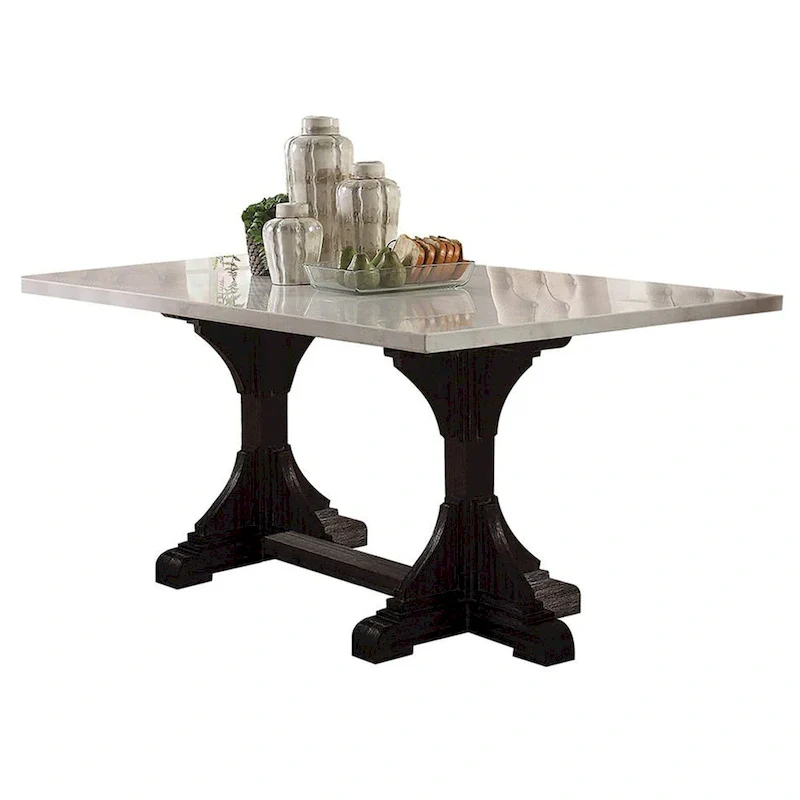 Rectangular Marble Dining Table in White and Weathered Espresso