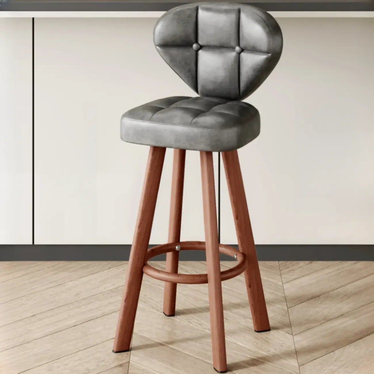 Modern Tufted Counter Height Bar Stools with Metal Footrest