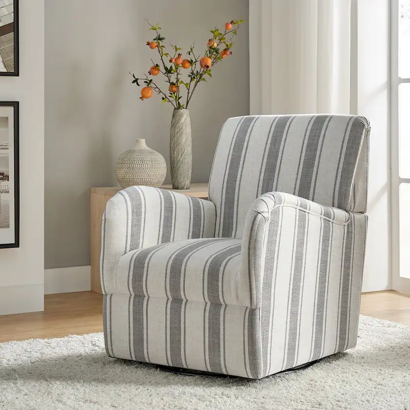 Pancy Traditional Swivel Armchair with Jacobean Strip Pattern by HOLALA HOME