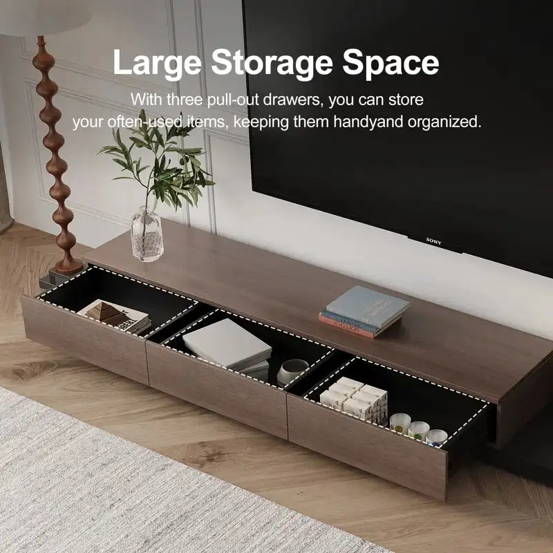 3-Drawers Retracted Extendable TV Stand Media Console In Stretch 70- 110