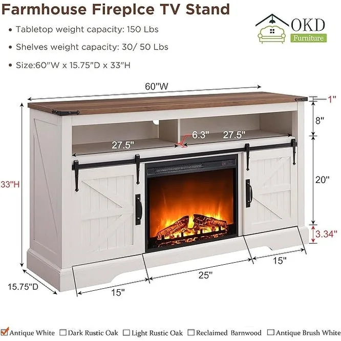 Farmhouse Fireplace TV Stand, Entertainment Center, Media Console
