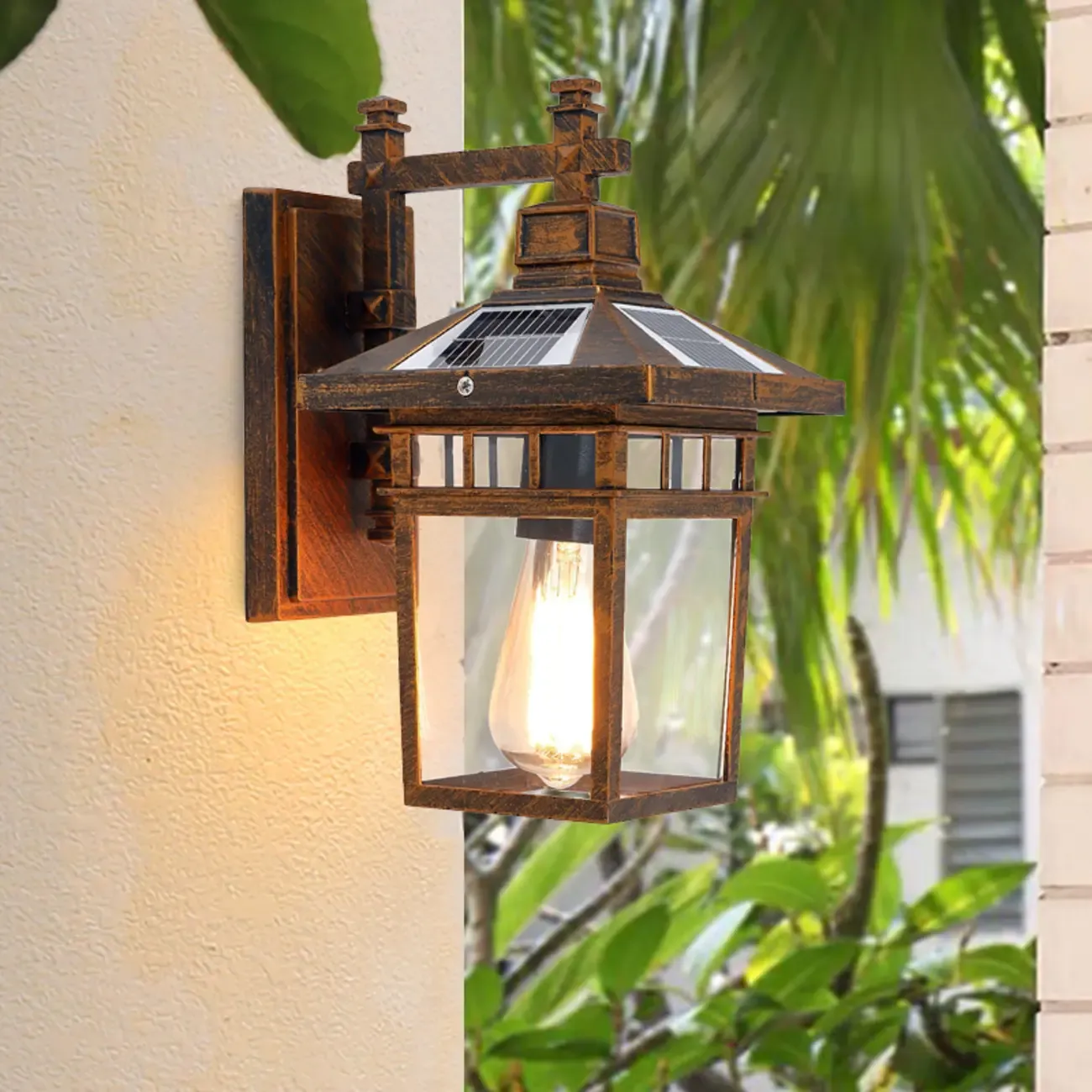 Vintage Bronze and Black Solar Lantern Outdoor Wall Sconce