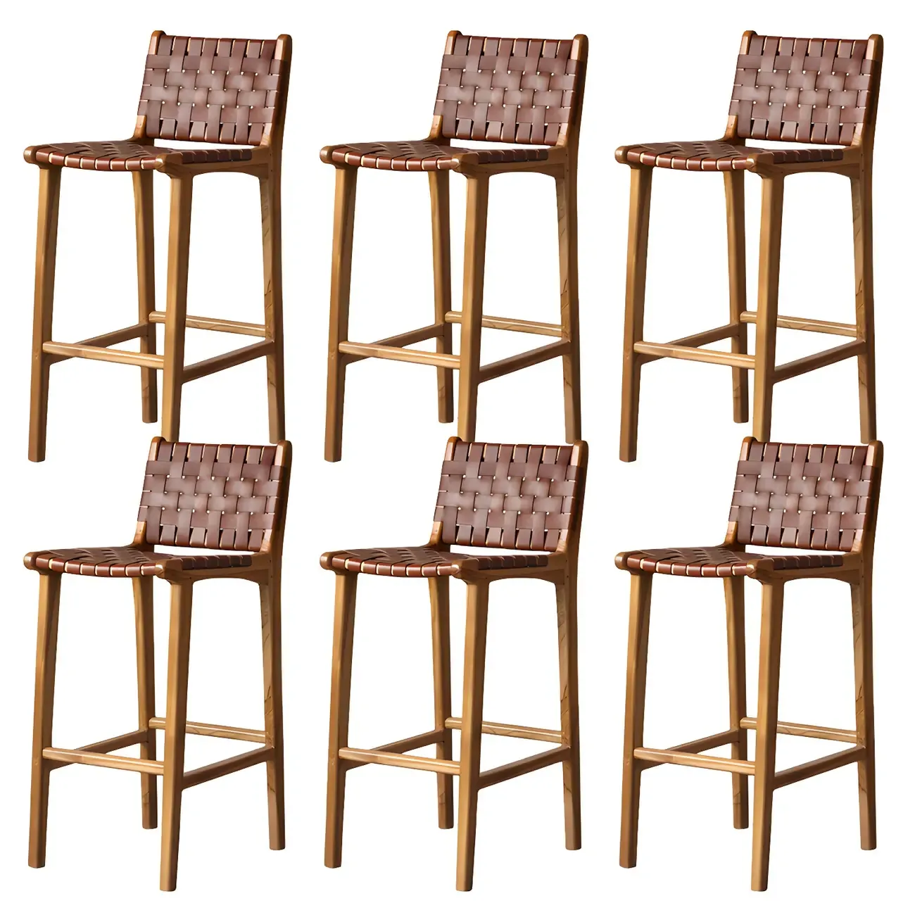 Rustic Reddish Brown Wooden Woven Bar Stool