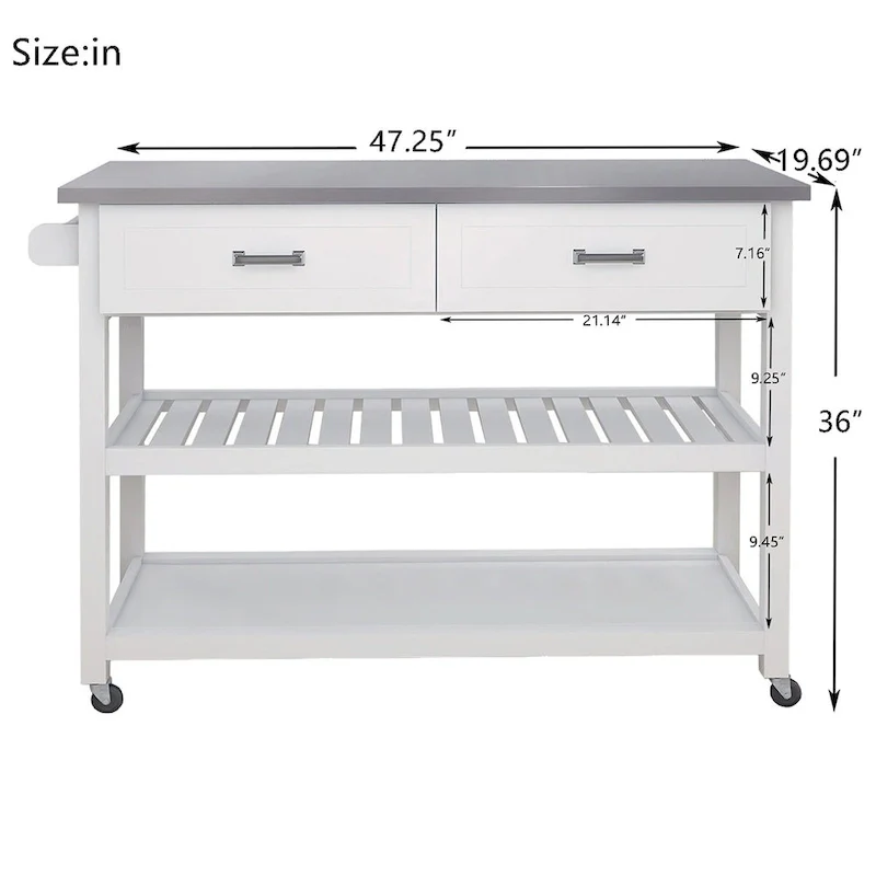Merax Stainless Steel Table Top White Kicthen Cart With Two Drawers