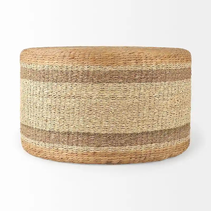 Mercana  Maya  Brown Striped Seagrass Round Coffee Table Pouf
