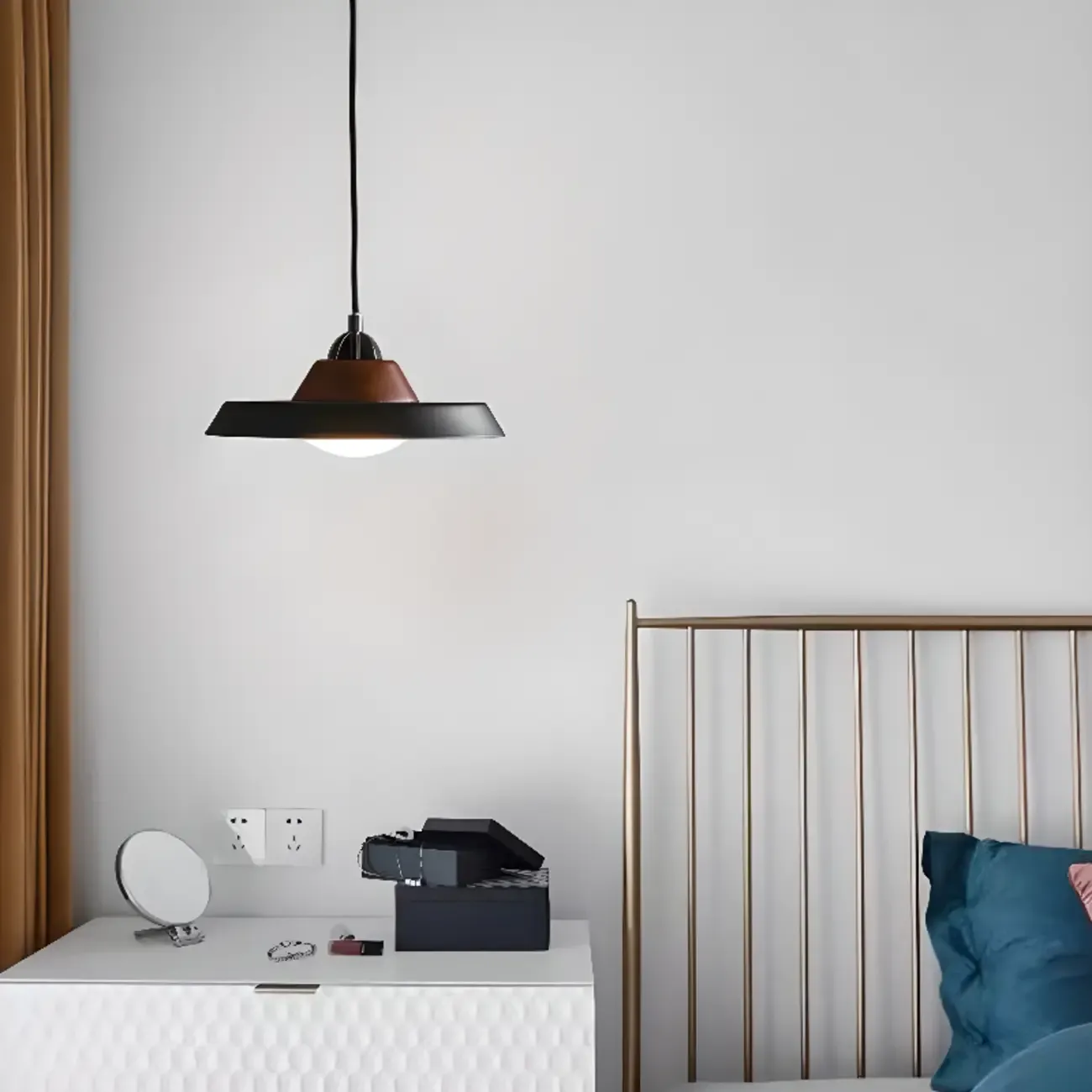 Contemporary Black Mini Pendant Light with Iron & Wood