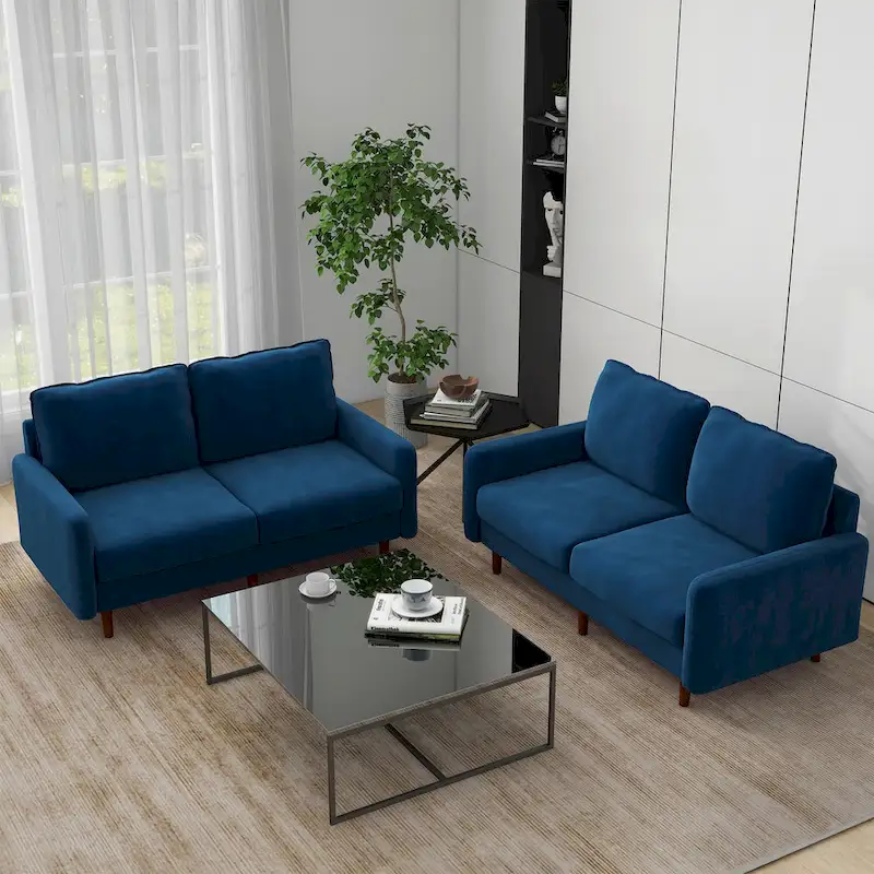 2 Pices Velvet Loveseat Wood Legs Sofa