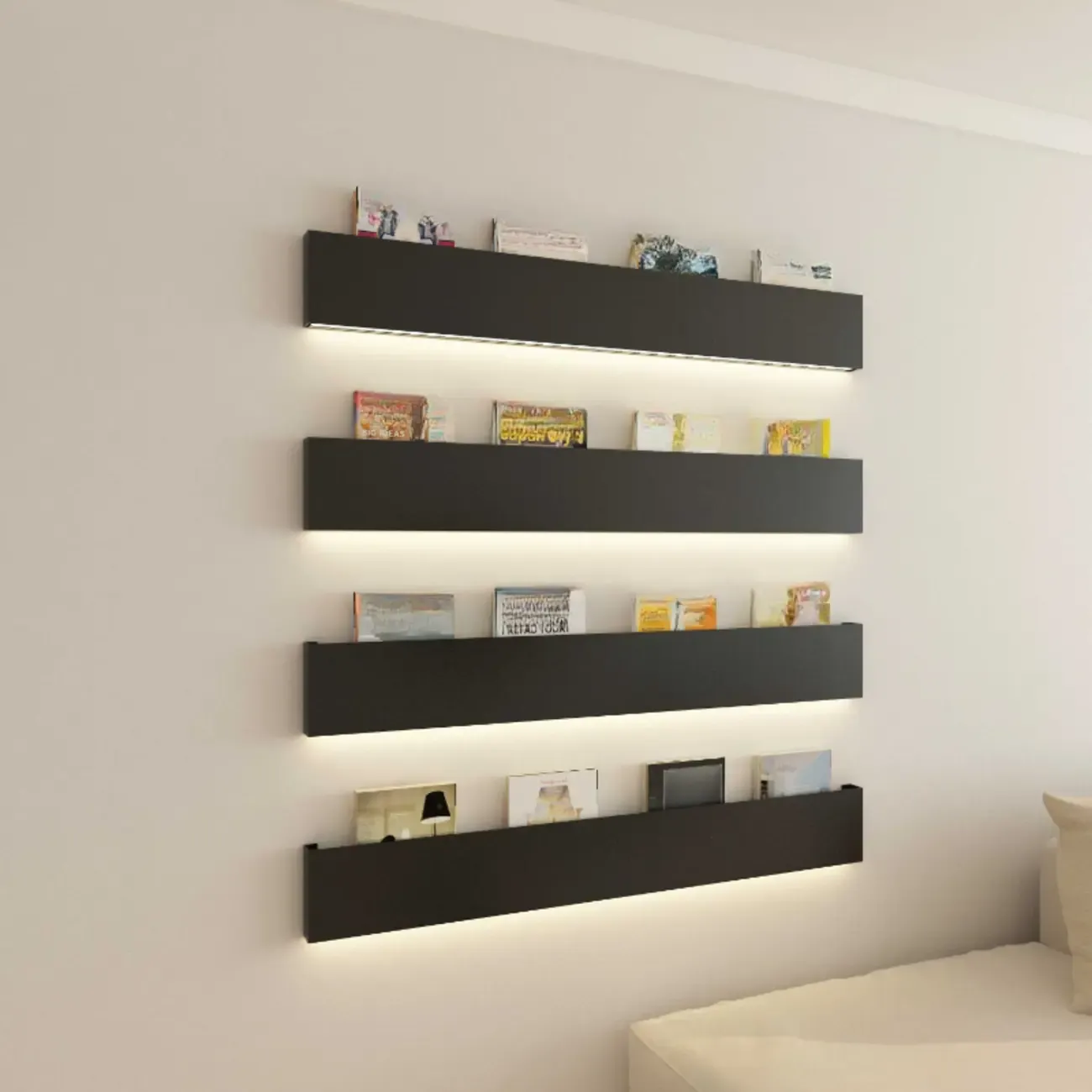 Modern Black Wall-Mounted Metal Floating Bookcase