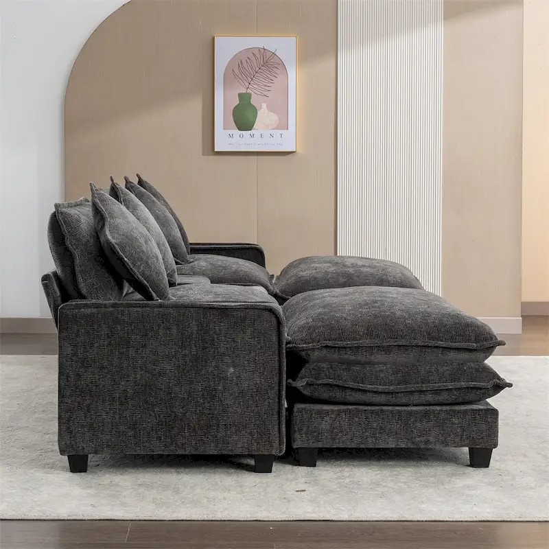 112.6 Chenille Upholstered Sectional Sofa with 2 Removable Ottoman