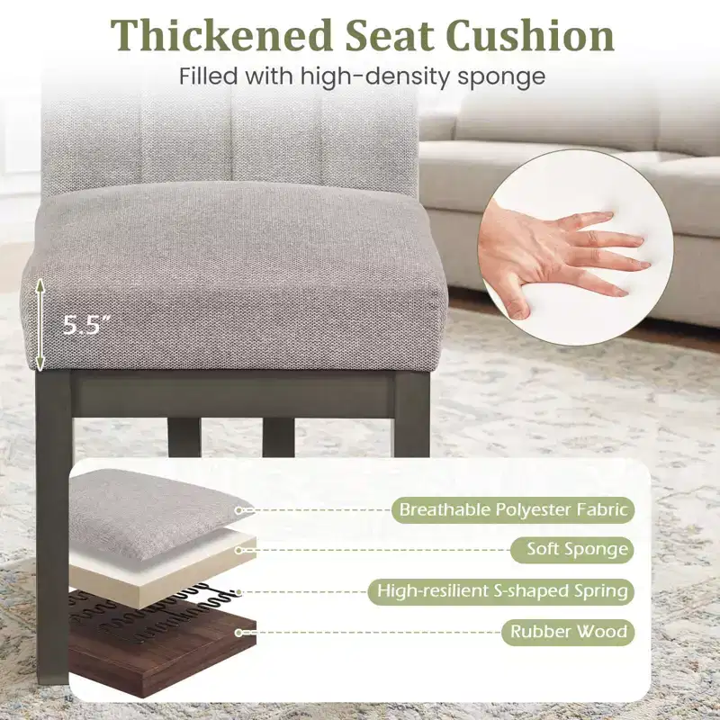 Beige+Gray / Walnut Farmhouse Upholstered Dining Chair, Armless, 2/4 PCS