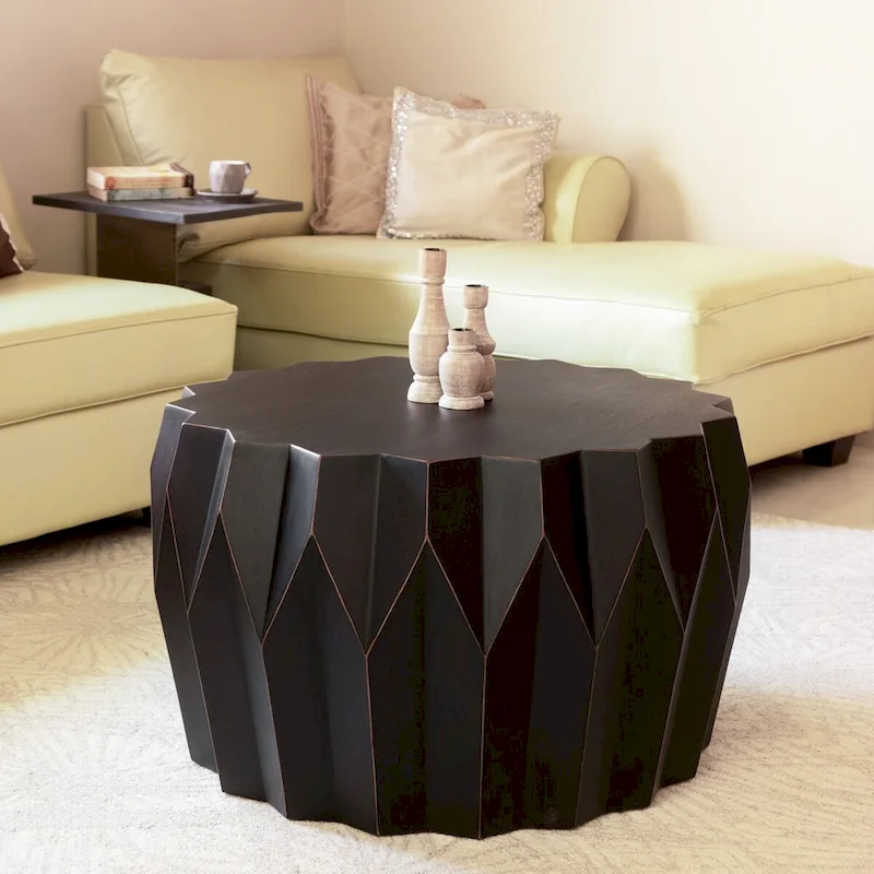 HomeRoots 29 Black Solid Wood Round Distressed Coffee Table
