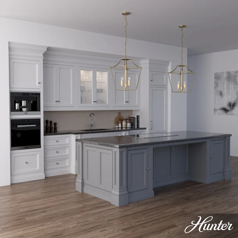 Hunter 15  Laurel Ridge 4-Light Lantern Pendant - Kitchen Island, Dining Room, Entry - Candle, Modern Farmhouse, Industrial