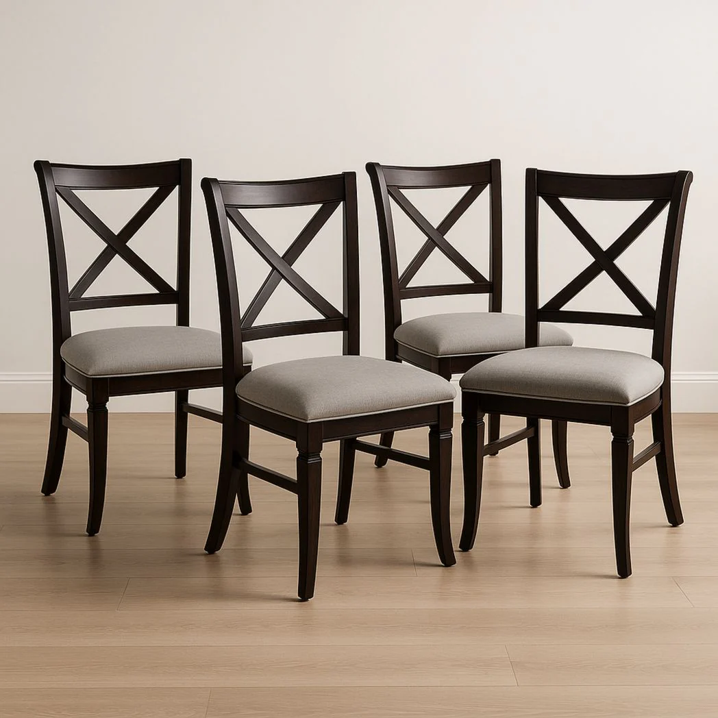 Chaises de Salle à Manger en Bois Massif avec Assise en Tissu Beige 4 Pièces