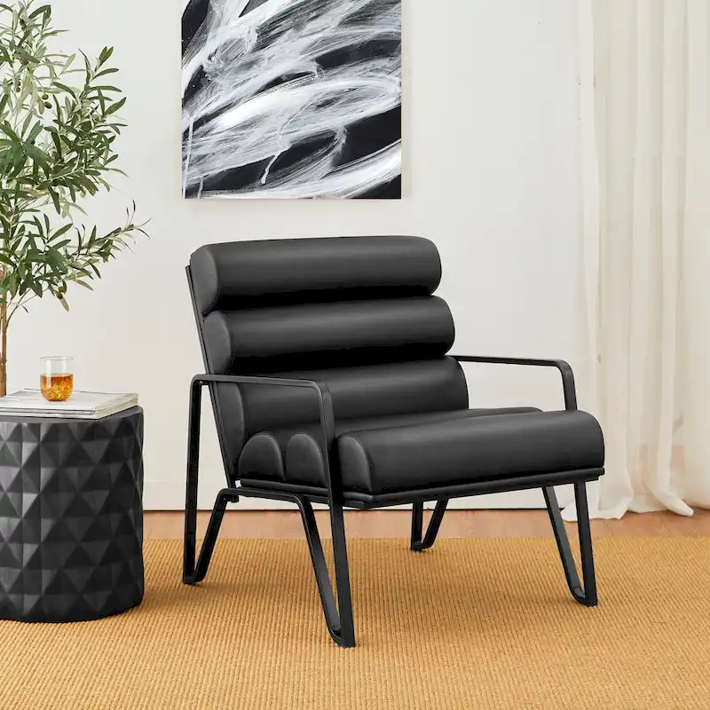 26.75W Modern Comfy PU Leather Accent Chair with Metal Frame
