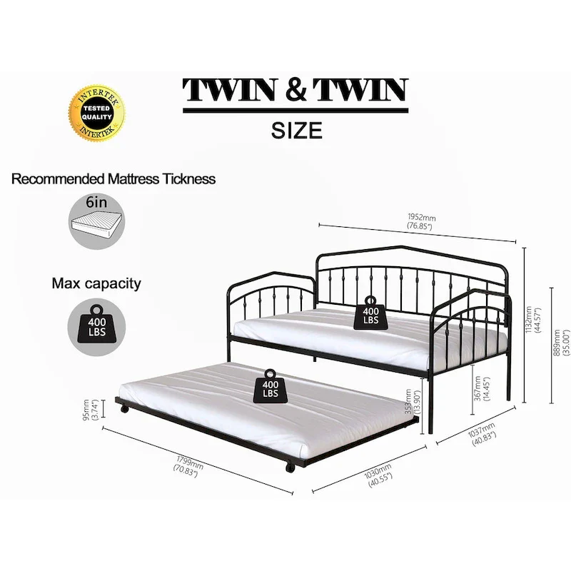 twin daybed with twin trundle, Black