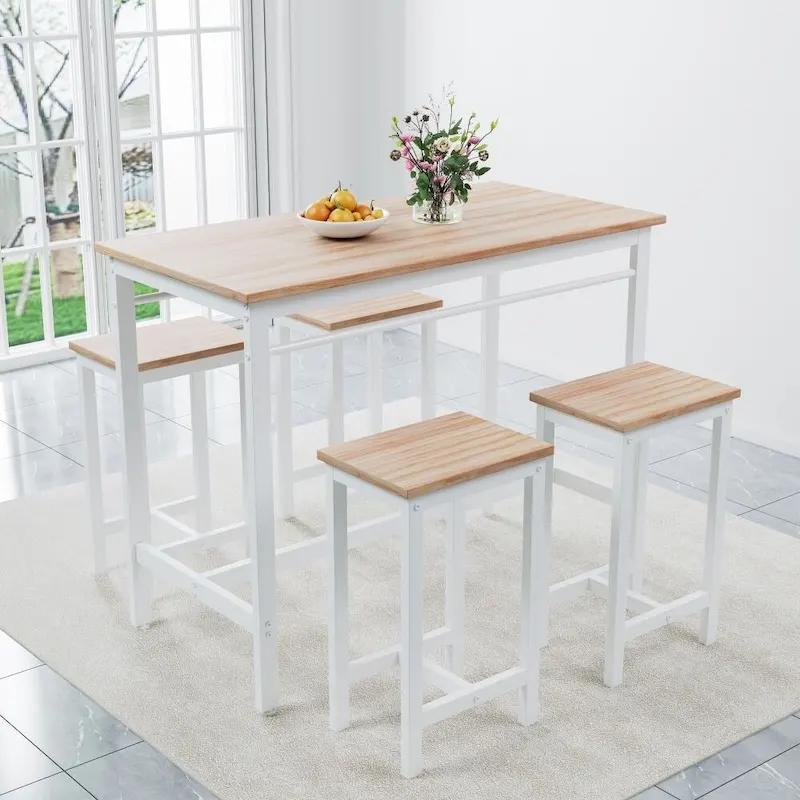 5-Piece Modern Kitchen Table with Four Bar Stools Bar Table Set 5PC