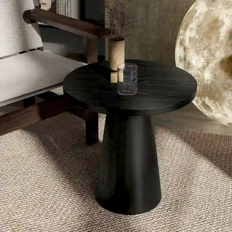 Furniture of America Vitten Modern Round Solid Wood Pedestal End Table