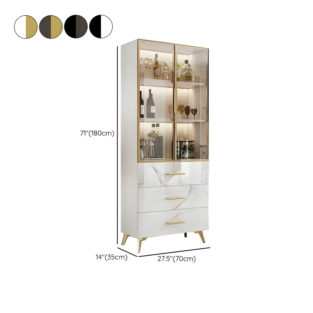 Modern Gold White Marble-Textured Wood Glass Versatile Cabinet