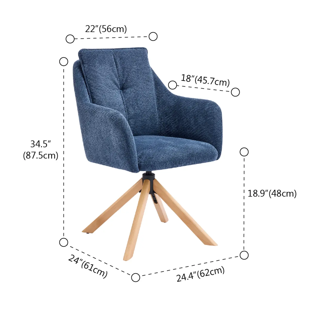 Swivel Blue Fleece Upholstered Dining Chairs Set Of 2